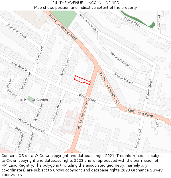 14, THE AVENUE, LINCOLN, LN1 1PD: Location map and indicative extent of plot