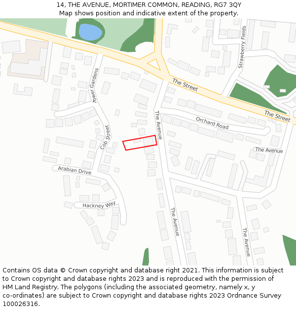 14, THE AVENUE, MORTIMER COMMON, READING, RG7 3QY: Location map and indicative extent of plot