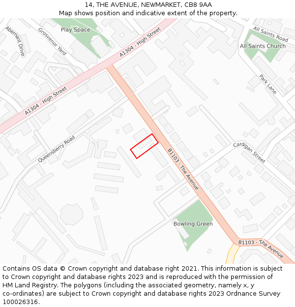 14, THE AVENUE, NEWMARKET, CB8 9AA: Location map and indicative extent of plot