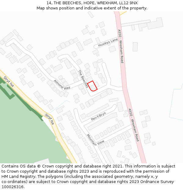 14, THE BEECHES, HOPE, WREXHAM, LL12 9NX: Location map and indicative extent of plot