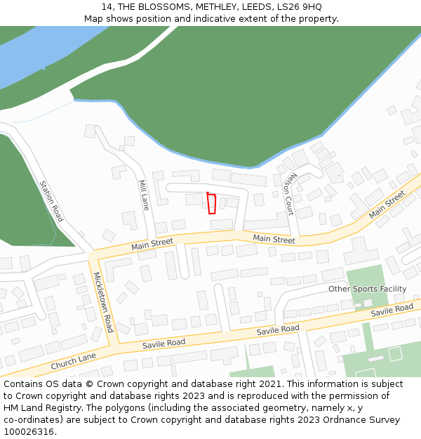 14, THE BLOSSOMS, METHLEY, LEEDS, LS26 9HQ: Location map and indicative extent of plot