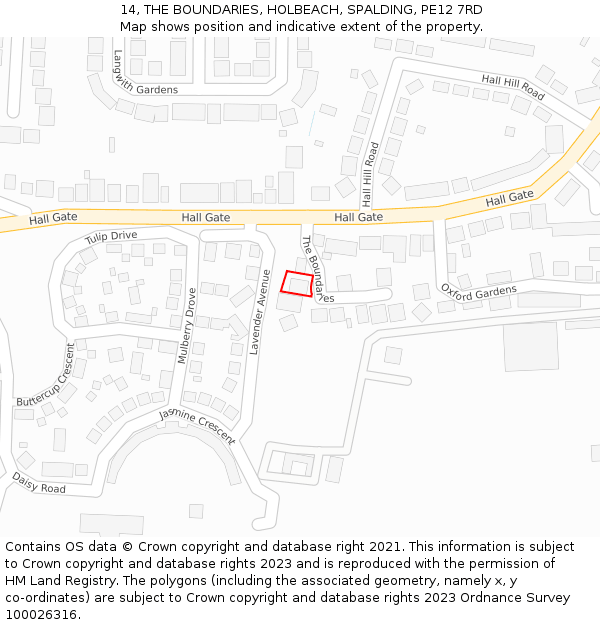 14, THE BOUNDARIES, HOLBEACH, SPALDING, PE12 7RD: Location map and indicative extent of plot