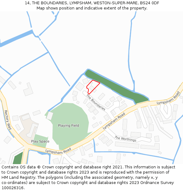 14, THE BOUNDARIES, LYMPSHAM, WESTON-SUPER-MARE, BS24 0DF: Location map and indicative extent of plot