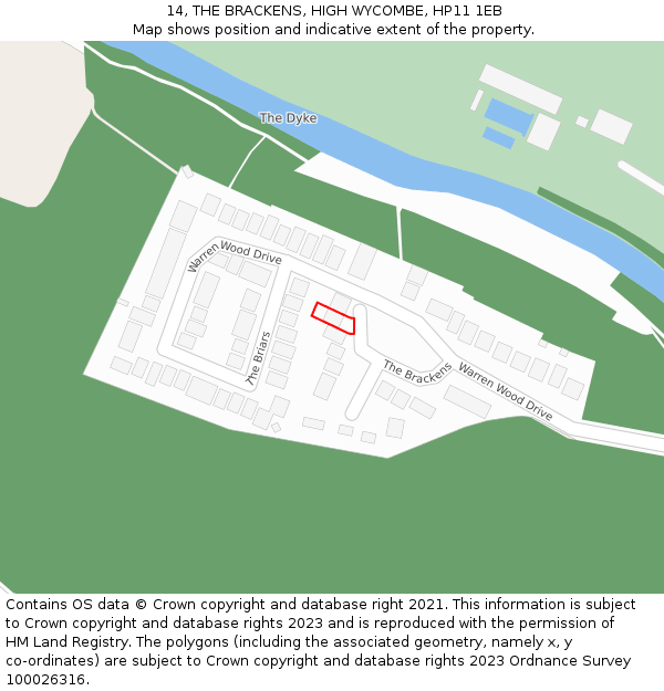 14, THE BRACKENS, HIGH WYCOMBE, HP11 1EB: Location map and indicative extent of plot