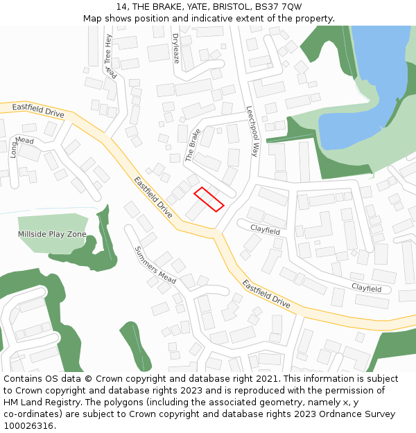 14, THE BRAKE, YATE, BRISTOL, BS37 7QW: Location map and indicative extent of plot