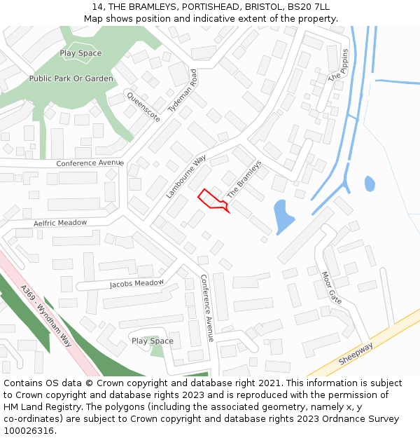 14, THE BRAMLEYS, PORTISHEAD, BRISTOL, BS20 7LL: Location map and indicative extent of plot