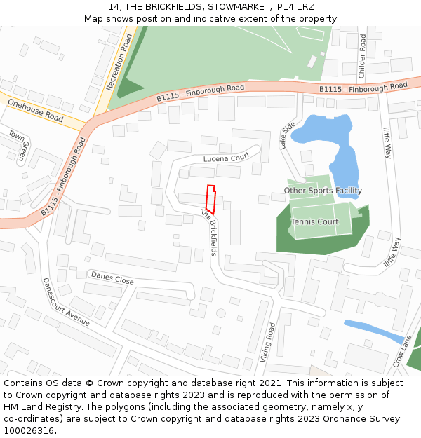 14, THE BRICKFIELDS, STOWMARKET, IP14 1RZ: Location map and indicative extent of plot
