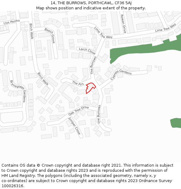 14, THE BURROWS, PORTHCAWL, CF36 5AJ: Location map and indicative extent of plot