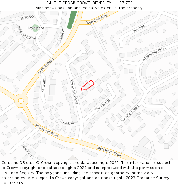 14, THE CEDAR GROVE, BEVERLEY, HU17 7EP: Location map and indicative extent of plot