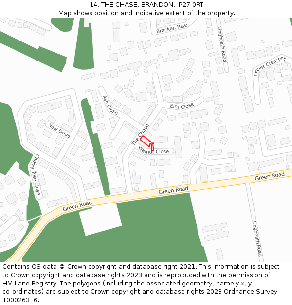 14, THE CHASE, BRANDON, IP27 0RT: Location map and indicative extent of plot