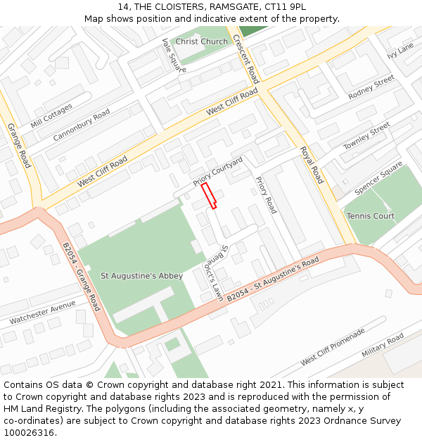 14, THE CLOISTERS, RAMSGATE, CT11 9PL: Location map and indicative extent of plot