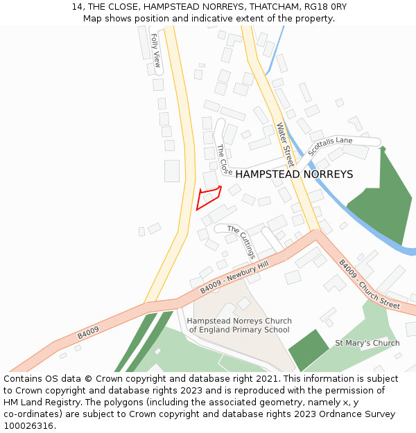 14, THE CLOSE, HAMPSTEAD NORREYS, THATCHAM, RG18 0RY: Location map and indicative extent of plot