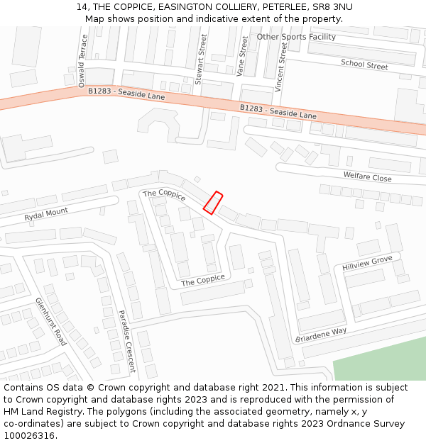 14, THE COPPICE, EASINGTON COLLIERY, PETERLEE, SR8 3NU: Location map and indicative extent of plot