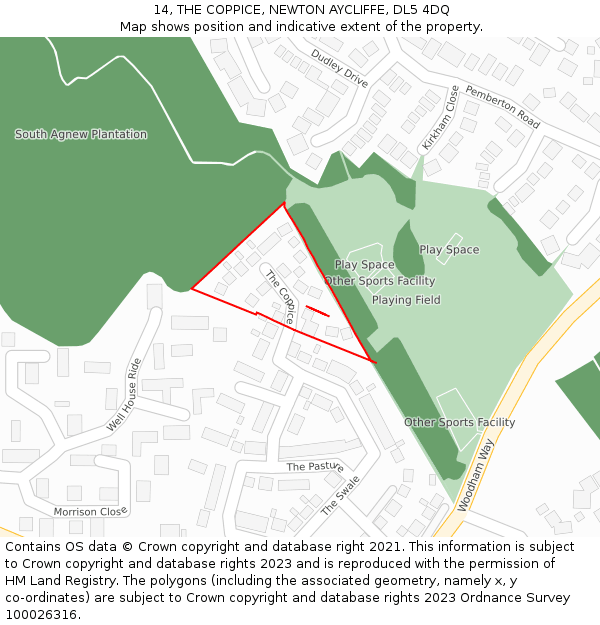 14, THE COPPICE, NEWTON AYCLIFFE, DL5 4DQ: Location map and indicative extent of plot