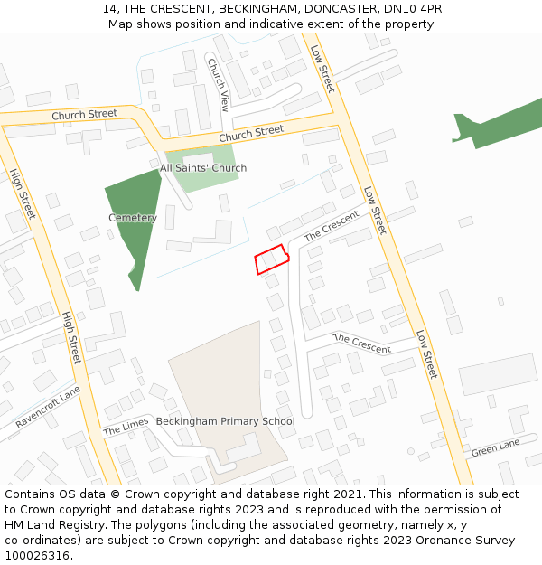 14, THE CRESCENT, BECKINGHAM, DONCASTER, DN10 4PR: Location map and indicative extent of plot