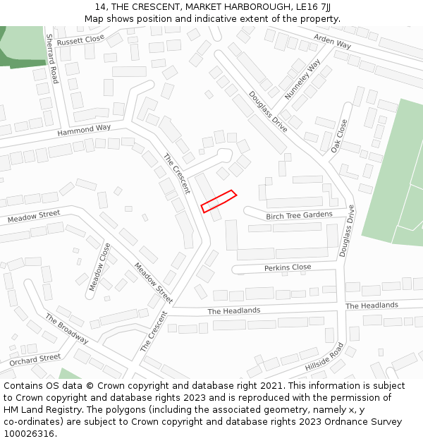 14, THE CRESCENT, MARKET HARBOROUGH, LE16 7JJ: Location map and indicative extent of plot