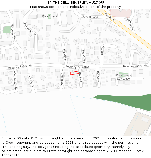 14, THE DELL, BEVERLEY, HU17 0RF: Location map and indicative extent of plot