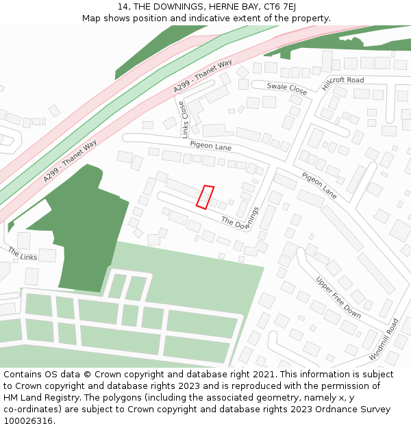 14, THE DOWNINGS, HERNE BAY, CT6 7EJ: Location map and indicative extent of plot