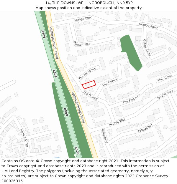 14, THE DOWNS, WELLINGBOROUGH, NN9 5YP: Location map and indicative extent of plot