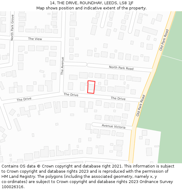 14, THE DRIVE, ROUNDHAY, LEEDS, LS8 1JF: Location map and indicative extent of plot