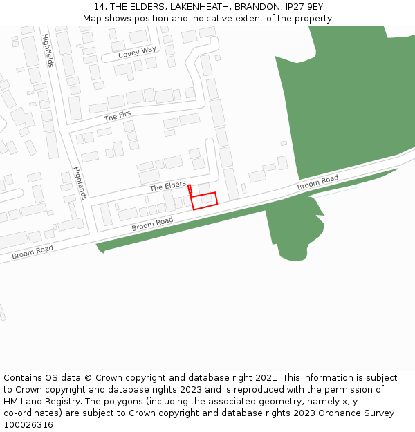 14, THE ELDERS, LAKENHEATH, BRANDON, IP27 9EY: Location map and indicative extent of plot