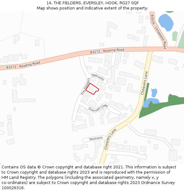 14, THE FIELDERS, EVERSLEY, HOOK, RG27 0QF: Location map and indicative extent of plot