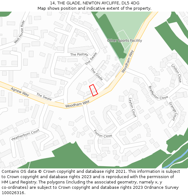 14, THE GLADE, NEWTON AYCLIFFE, DL5 4DG: Location map and indicative extent of plot