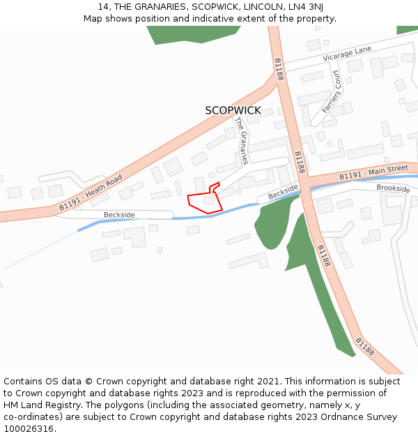 14, THE GRANARIES, SCOPWICK, LINCOLN, LN4 3NJ: Location map and indicative extent of plot