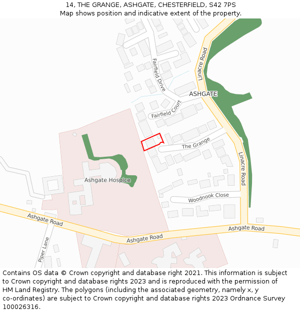 14, THE GRANGE, ASHGATE, CHESTERFIELD, S42 7PS: Location map and indicative extent of plot