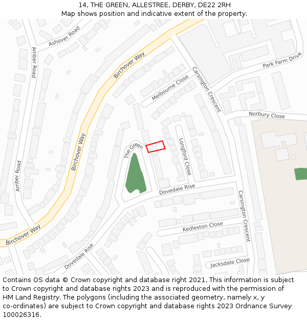 14, THE GREEN, ALLESTREE, DERBY, DE22 2RH: Location map and indicative extent of plot