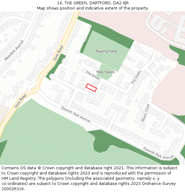 14, THE GREEN, DARTFORD, DA2 6JR: Location map and indicative extent of plot