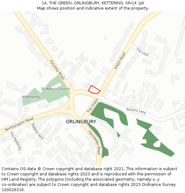 14, THE GREEN, ORLINGBURY, KETTERING, NN14 1JA: Location map and indicative extent of plot