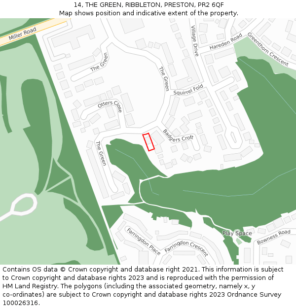 14, THE GREEN, RIBBLETON, PRESTON, PR2 6QF: Location map and indicative extent of plot