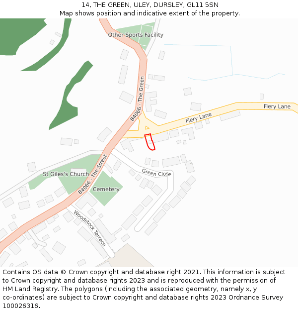 14, THE GREEN, ULEY, DURSLEY, GL11 5SN: Location map and indicative extent of plot