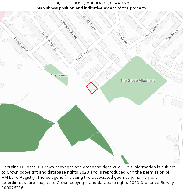 14, THE GROVE, ABERDARE, CF44 7NA: Location map and indicative extent of plot