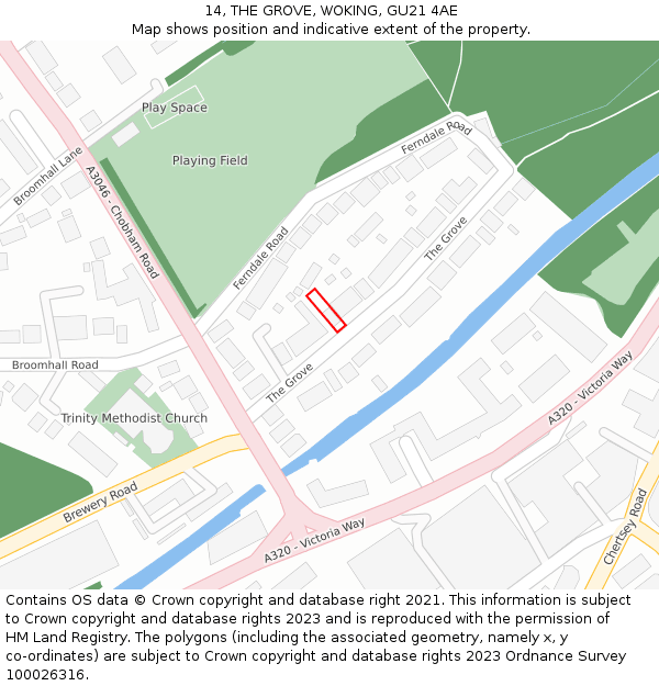 14, THE GROVE, WOKING, GU21 4AE: Location map and indicative extent of plot
