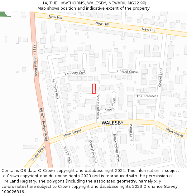 14, THE HAWTHORNS, WALESBY, NEWARK, NG22 9PJ: Location map and indicative extent of plot