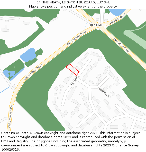 14, THE HEATH, LEIGHTON BUZZARD, LU7 3HL: Location map and indicative extent of plot