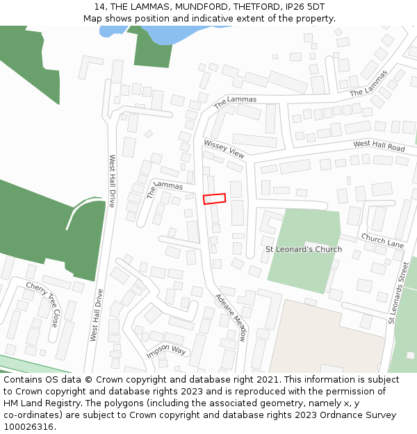 14, THE LAMMAS, MUNDFORD, THETFORD, IP26 5DT: Location map and indicative extent of plot