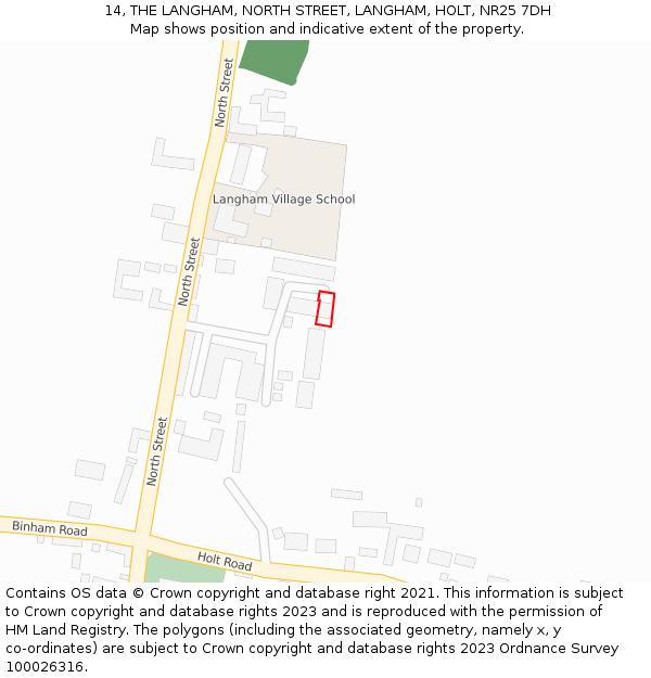 14, THE LANGHAM, NORTH STREET, LANGHAM, HOLT, NR25 7DH: Location map and indicative extent of plot