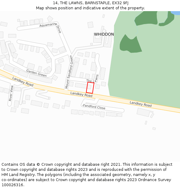 14, THE LAWNS, BARNSTAPLE, EX32 9FJ: Location map and indicative extent of plot