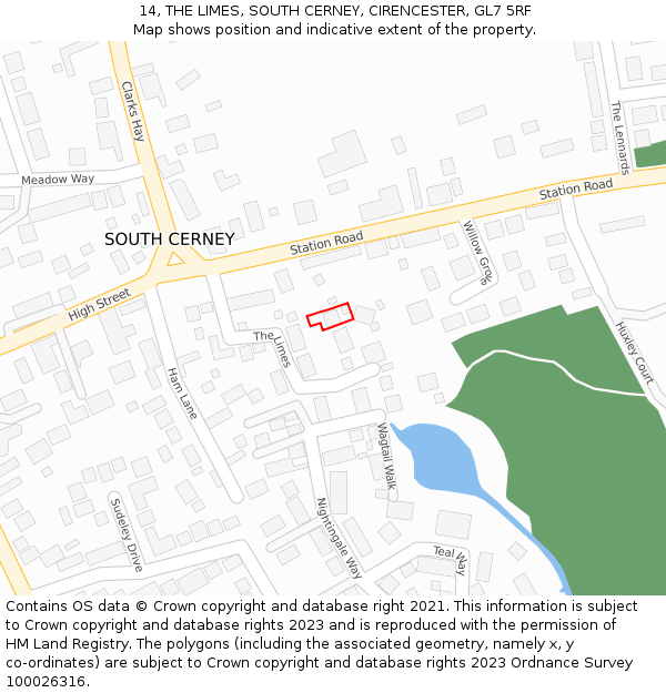 14, THE LIMES, SOUTH CERNEY, CIRENCESTER, GL7 5RF: Location map and indicative extent of plot