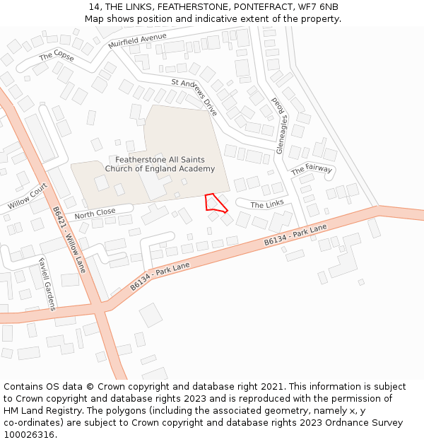 14, THE LINKS, FEATHERSTONE, PONTEFRACT, WF7 6NB: Location map and indicative extent of plot