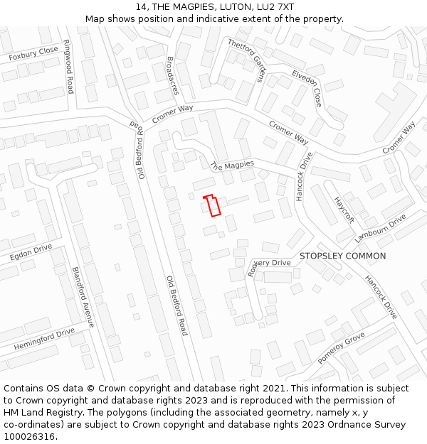 14, THE MAGPIES, LUTON, LU2 7XT: Location map and indicative extent of plot