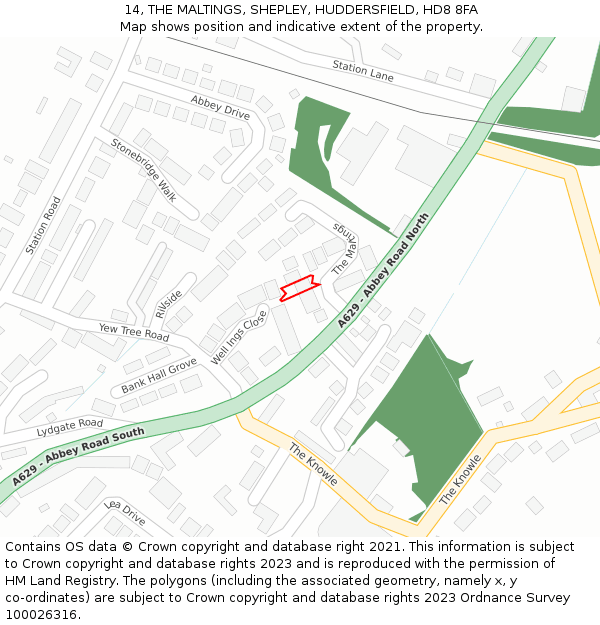 14, THE MALTINGS, SHEPLEY, HUDDERSFIELD, HD8 8FA: Location map and indicative extent of plot