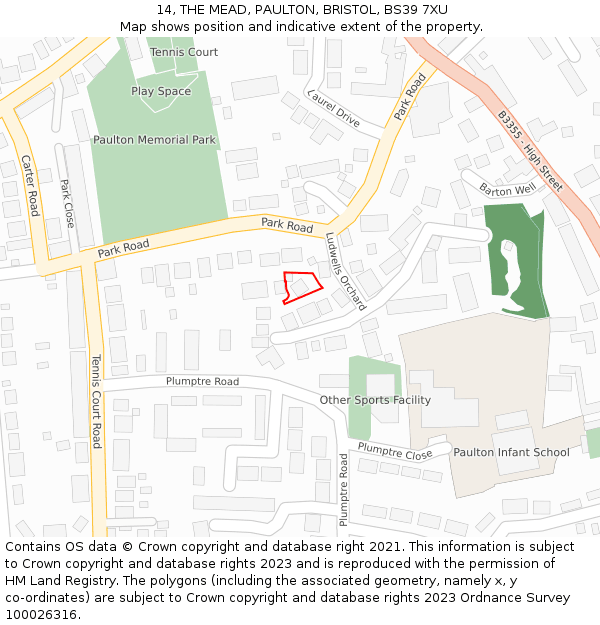 14, THE MEAD, PAULTON, BRISTOL, BS39 7XU: Location map and indicative extent of plot