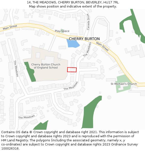 14, THE MEADOWS, CHERRY BURTON, BEVERLEY, HU17 7RL: Location map and indicative extent of plot