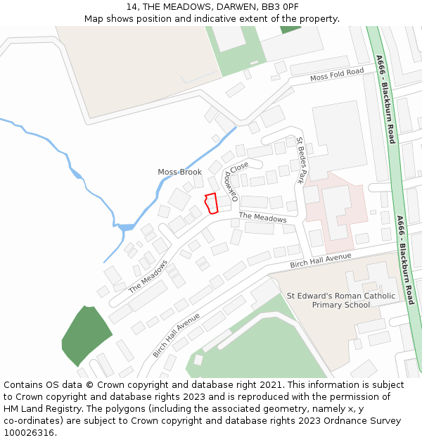 14, THE MEADOWS, DARWEN, BB3 0PF: Location map and indicative extent of plot