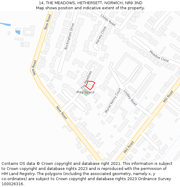 14, THE MEADOWS, HETHERSETT, NORWICH, NR9 3ND: Location map and indicative extent of plot