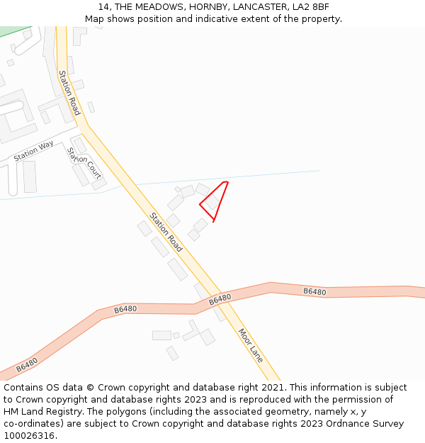 14, THE MEADOWS, HORNBY, LANCASTER, LA2 8BF: Location map and indicative extent of plot